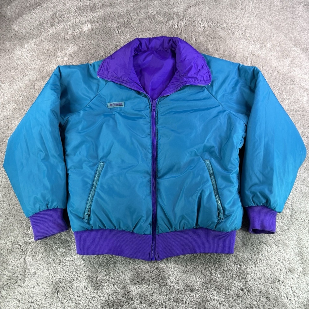 Columbia Vintage 90s Reversible Coat Purple Teal Insulated Jacket Womens Sz L